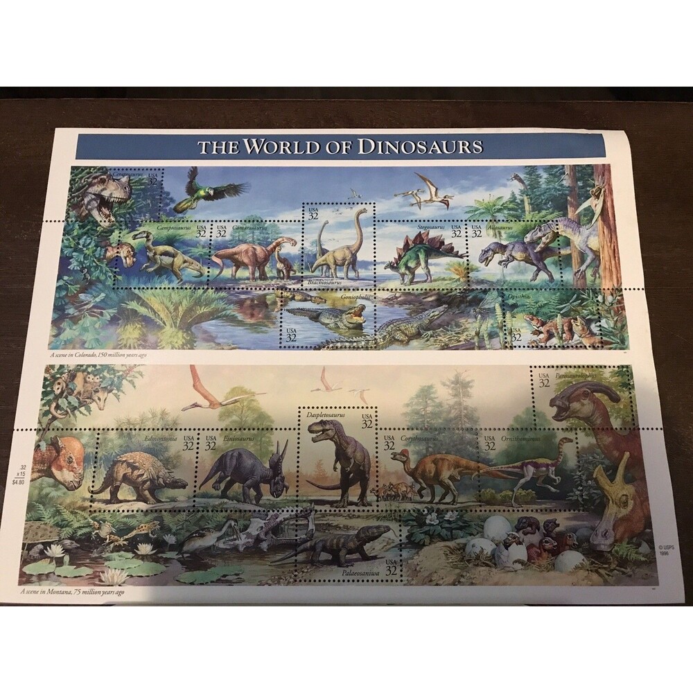 US The world of dinosaurs stamps sheet 15V 1997 PREHISTORIC ANIMALS
